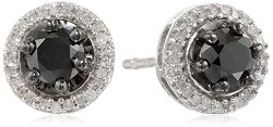 Sterling Silver Black and White Diamond Stud Earrings (1 cttw)