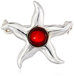 Sterling Silver Cherry Amber Small Sea Star Pin