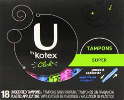 U by Kotex Click Super Compact Tampons, Compact Plastic Applicator, Unscented, 18 Count (Pack of 4)