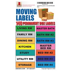 UBOXES Moving Labels Identify Moving Box Contents with 140 Labels, 14 Different Colors, 4.5 x 1 Inches Each (MOVINGLABS01)