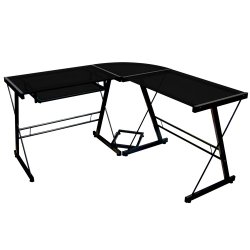 Walker Edison Soreno 3-Piece Corner Desk, Black with Black Glass