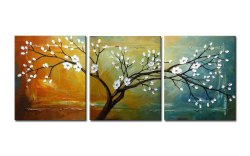 Wieco Art “Full Blossom” Hand-Painted Modern Framed Floral Oil Paintings on Canvas Wall Art