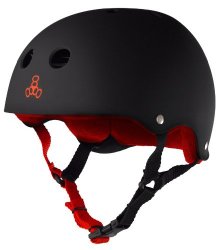 Triple 8 Brainsaver Rubber Helmet with Sweatsaver Liner (Black/Red, Medium)