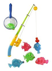 Magnetic Light Up Fishing Bath Toy Set for Kids – Rod & Reel with Turtle and 5 Unique Fish