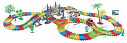 City Bridge Big Deluxe 257 Pcs Flexible Toy Track Playset w/ Battery Operated Toy Car, Accessories, Endless Fun & Combinations