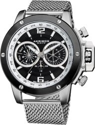 Akribos XXIV Men’s AK515SSB Conqueror Swiss Multifunction Black Dial Silver-tone Stainless Steel Mesh Bracelet Watch