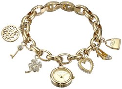 Anne Klein Women’s  10-7604CHRM Swarovski Crystal Gold-Tone Charm Bracelet Watch