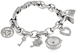 Anne Klein Women’s  10-7605CHRM Swarovski Crystal Silver-Tone Charm Bracelet Watch