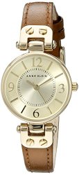 Anne Klein Women’s 109442CHHY Gold-Tone Champagne Dial and Brown Leather Strap Watch