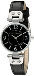 Anne Klein Women’s 109443BKBK Silver-Tone Black Dial and Black Leather Strap Watch