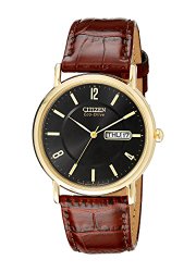 Citizen Men’s BM8242-08E Eco-Drive Gold-Tone Stainless Steel Watch with Brown Leather Band