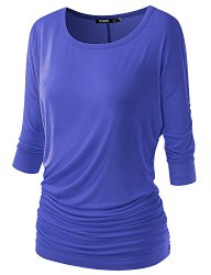 Thanth Womens Dolman Sleeves Solid Shirring Drape Jersey Top