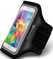 Galaxy S5 Armband : Stalion® Sports Running & Exercise Gym Sportband (Jet Black)[Lifetime Warranty] Water Resistant + Sweat Proof + Key Holder
