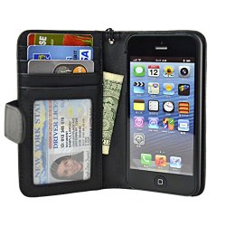 Navor iPhone Life Protective Deluxe Book Style Folio Wallet Leather Case for iPhone 5 & iPhone 5S ( Black )
