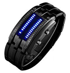Binary Matrix Blue LED Digital Waterproof Watch Mens Classic Creative Fashion Black Plated Wrist Watches