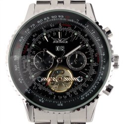 ESS Men Gents Black Tourbillon Style Date Aviator Automatic Mechanical Watch WM141