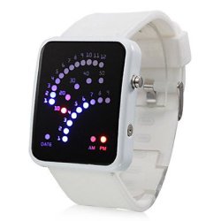 Fanmis 29 LED Sector Blue Red Light Digita Date White Silicone Watches