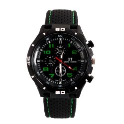 Fanmis GT Racer Sport Watch Military Pilot Aviator Army Style Black Silicone Green Men’s Watches