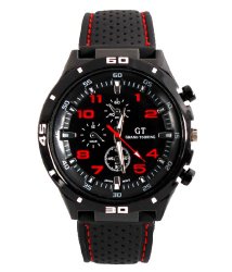 Fanmis GT Racing Sport Watch Military Pilot Aviator Army Style Black Silicone Red Men’s Watches