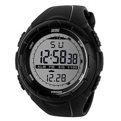Fanmis Men’s Digital LCD Display Military Sports Watch with Rubber Watchband Big Face Wristwatch Black