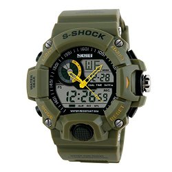 Fanmis Men’s Sport Digital LED Watch Casual Military Multifunctional Wristwatch Water Resistant Green
