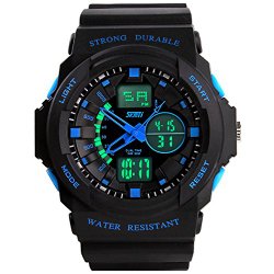 Fanmis Men’s Women’s Multi-function Cool S-shock Sports Watch LED Analog Digital Waterproof Alarm – Blue
