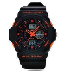 Fanmis Men’s Womens Multi-function Cool S-shock Sports Watch LED Analog Digital Waterproof Alarm – Orange