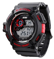 Fanmis S-Shock Multi Function Digital LED Quartz Watch Water Resistant Electronic Sport Watches Red