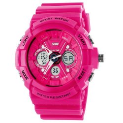 Fanmis Sport Watch Analog/Digital Water Resist Dual Time Alarm Led Girl’s Wristwatch Dark Pink