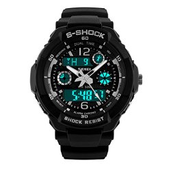 Fanmis Unisex Sport Watch Multifunction Green Led Light Digital Waterproof S – Shock Wristwatch (Black)