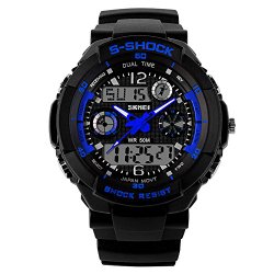 Fanmis Unisex Sport Watch Multifunction Green Led Light Digital Waterproof S – Shock Wristwatch (Blue)
