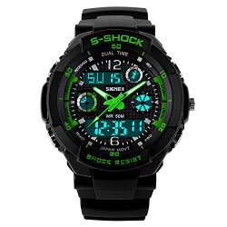 Fanmis Unisex Sport Watch Multifunction Green Led Light Digital Waterproof S – Shock Wristwatch (Green)