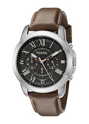 Fossil Men’s FS4813 Grant Stainless Steel Watch with Brown Leather Band