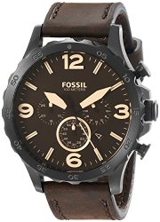 Fossil Men’s JR1487 Nate Stainless Steel Watch with Brown Leather Band