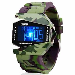Military Cool LED Display Colorful Light Digital Sport Stealth Fighter Style Army Camo Silicone Watch