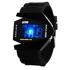 Military Cool LED Display Colorful Light Digital Sport Stealth Fighter Style Watch with Silicone Strap