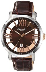 Kenneth Cole New York Men’s KC8010 “Transparency” Stainless Steel Watch with Brown Leather Band