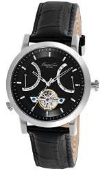 Kenneth Cole New York Men’s KC8015 Automatic Round Black Dial Rose Gold Detail Strap Watch