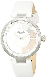 Kenneth Cole New York Women’s KC2609 “Transparency” Stainless Steel Watch with White Leather Band