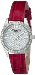 Kenneth Cole New York Women’s KC2843 “Classic” Crystal-Accented Stainless Steel Watch with Red Leather Band
