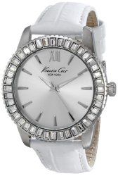 Kenneth Cole New York Women’s KC2849 “Classic” Crystal-Accented Stainless Steel Watch With White Leather Band