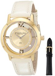 Stuhrling Original Women’s 388L2.SET.02 Winchester Tiara Yellow Gold-Plated Stainless Steel and Swarovski Crystal Watch with Additional Leather Strap