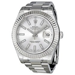 Rolex Datejust II Silver Dial White Gold Fluted Bezel Mens Watch 116334SSO