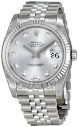 Rolex Datejust Rhodium Diamond Dial 18kt White Gold Fluted Mens Watch 116234RDJ