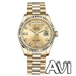 ROLEX DAY-DATE PRESIDENT 36MM YELLOW GOLD WATCH WITH DIAMOND DIAL FLUTED 118238