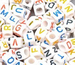 Blovess 500pcs 6mm Mixed Color on White Acrylic Alphabet Letter Cube Spacer Beads