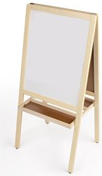 Double Sided Children’s Easel, With Magnetic Chalkboard and Dry Erase Board for Kids; with 2 Storage Trays – Natural Solid Wood Frame