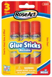 RoseArt Washable Glue Sticks, 3-Count, Packaging May Vary (CYD16)