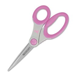 Westcott Breast Cancer Awareness Soft Handle Scissors With Anti-microbial Protection, Pink, 8-Inch Straight (14645-100)