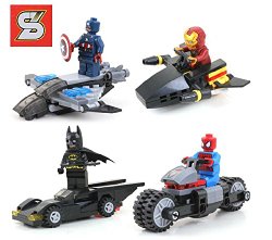 Marvel DC BATMAN 4 Heroes & 4 Vehicles Spiderman Building Bricks Block Figures